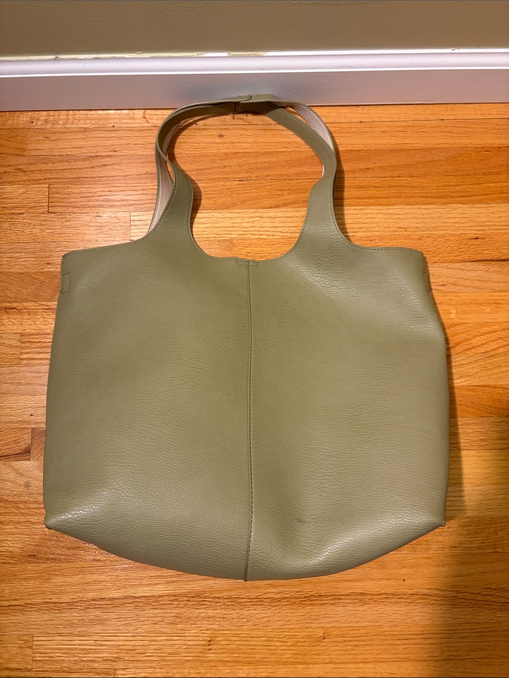 Olive Green faux Leather Tote Bag - Minimalist Women's Handbag